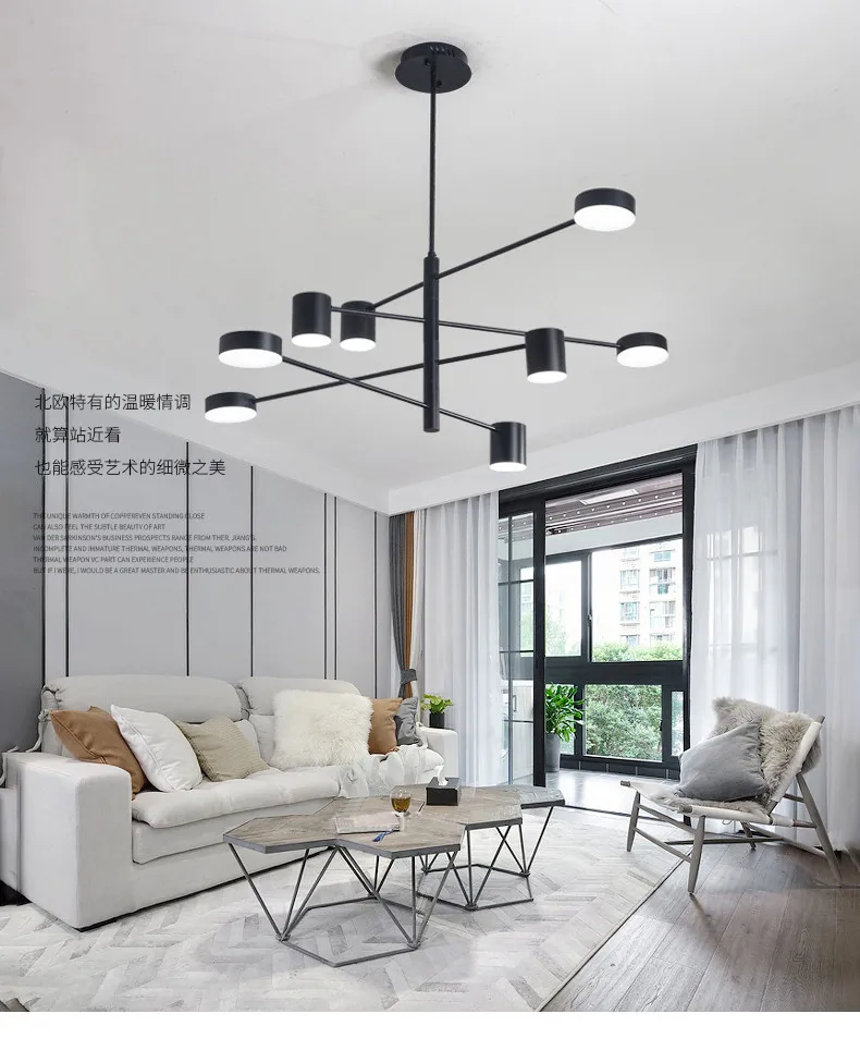 Nordic Led Ceiling Chandelier Light Lamp with Black Round Long for the Living Room Loft Bedroom Hall Dining Room Home Decor Lamp