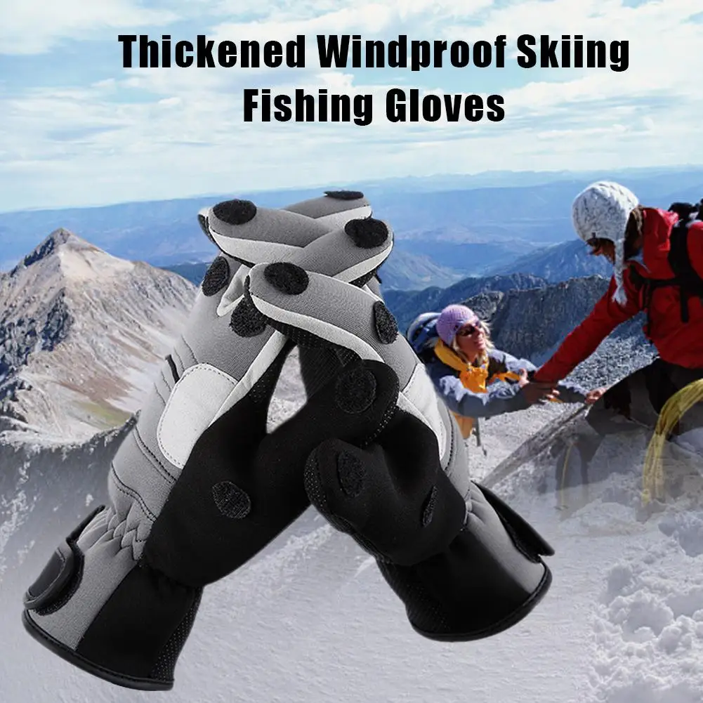 

Cotton Velvet Ice Fishing Glove Winter Windproof Fishing Gloves Touchscreen Gloves With 3 Cut Fingers For Cycling Running