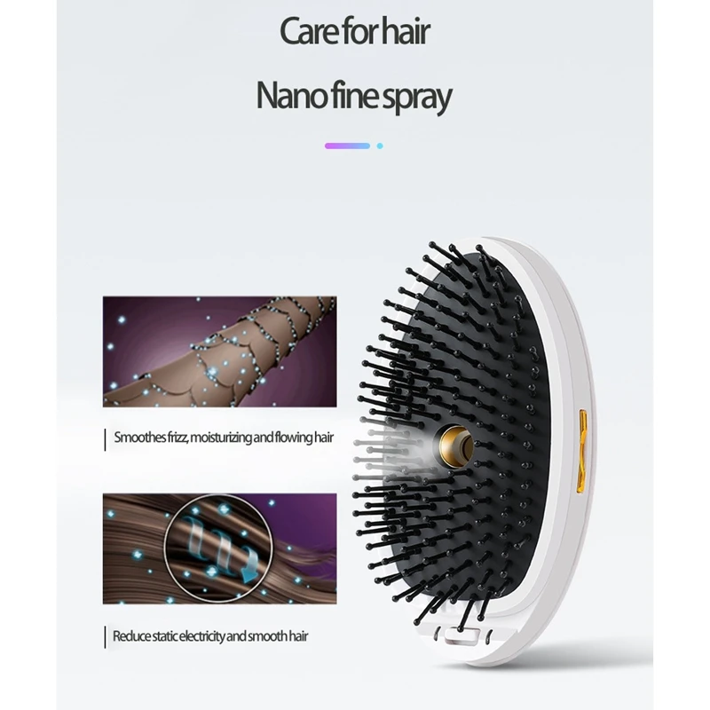 

Portable Household Electric Hair Ionic Brush USB Charging Steam Spray Comb Negative Ion Comb Scalp Massage Comb