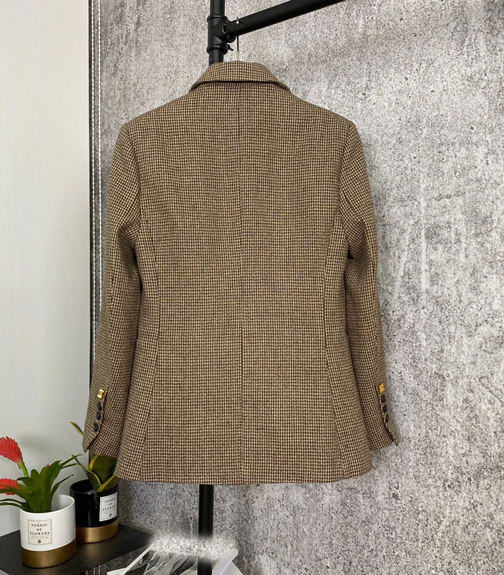 

2021 Autumn Winter 10.16 New Fashion Wool Plaid Houndstooth Blazer Coat Women Casual Retro High end Lapel Outerwear