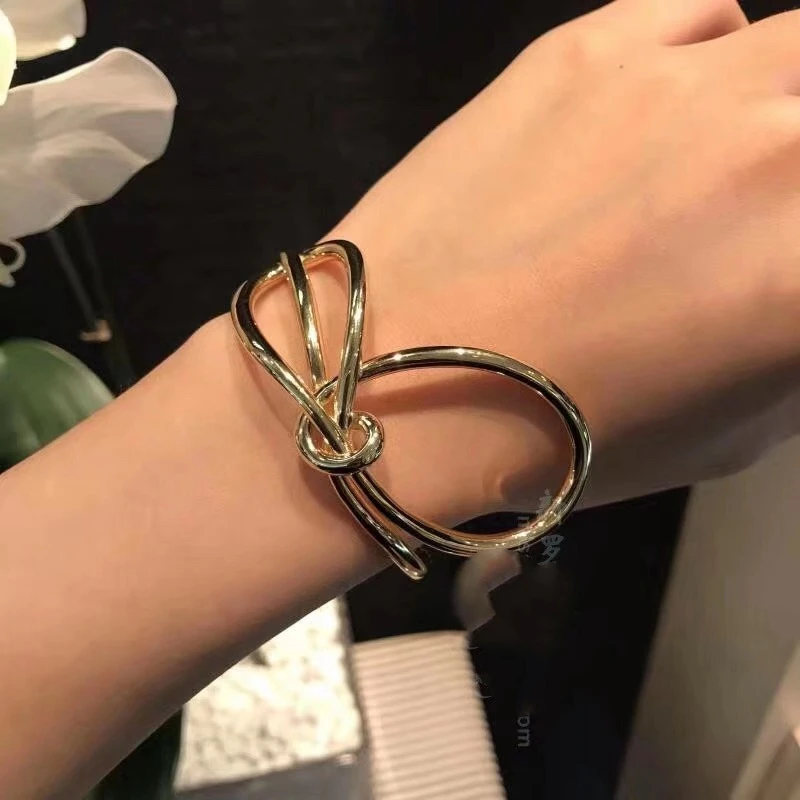 Модные желтые золотые манжеты YN с бантом браслеты полыми крестиками королевский