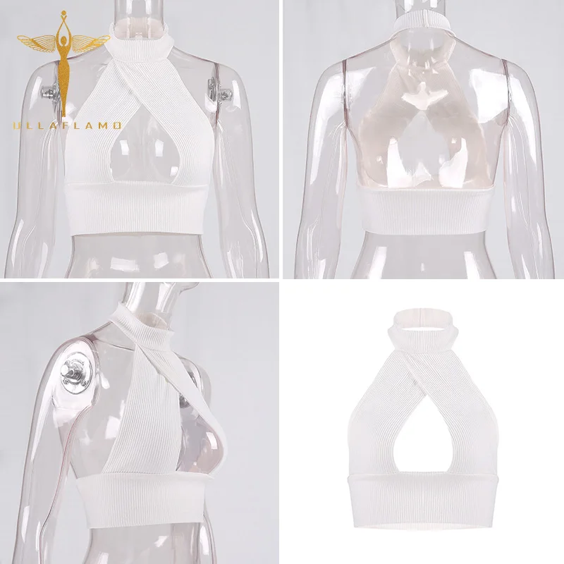 

White Knitwear Crop Tops Womens Hollow Out Camisole Summer Skinny Elastic Tank Vests Tops Sexy Party Club Slim Crop Vest Femme