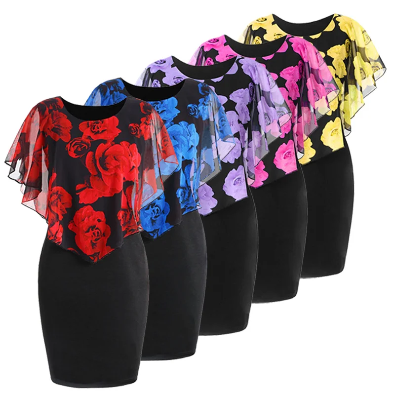 Женское летнее платье-футляр размера плюс шифоновое винтажное облегающее