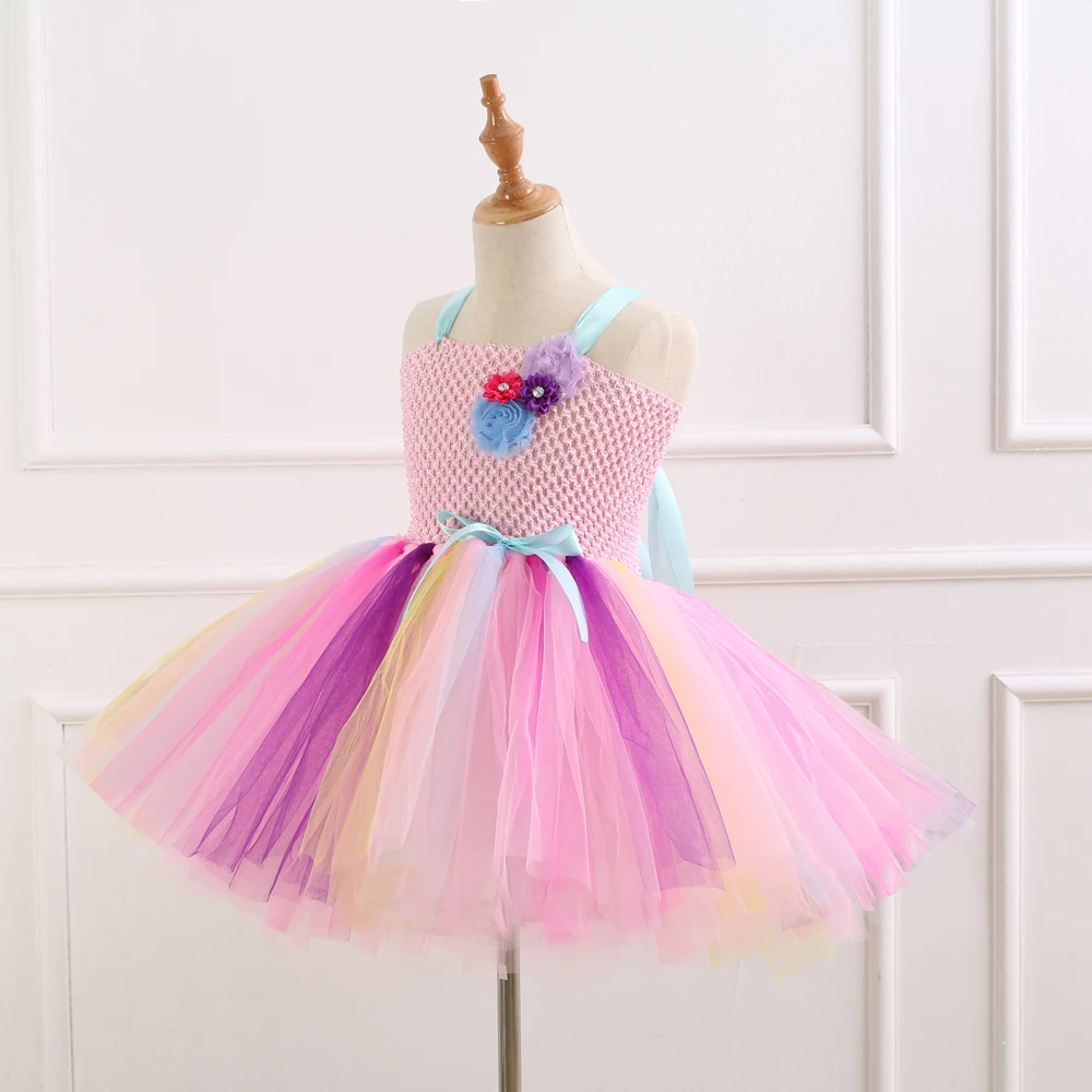 

Childrens Girl Costumes Hot Girls Dresses Halloween Party Tulle Tutu Dress With Headband Backless Beach Rainbow Color Tutu Dress