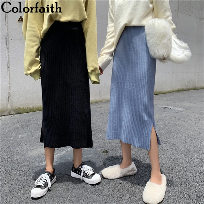 Женская вязаная Юбка миди Colorfaith элегантная прямая юбка до середины икры в