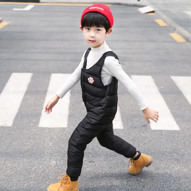

OLEKID 2021 Autumn Winter Baby Girl Overalls Thick Warm Down Cotton Girls Jumpsuit 1-5 Years Kids Boys Waterproof Pants