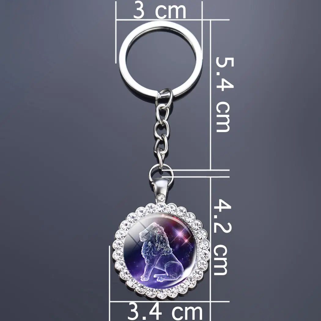 

New 12Constellation Glass Keychain Fashion Rhinestone Keychain Pendant Silver/gold Plated Zodiac Carkeyring Jewelry Birthdaygift