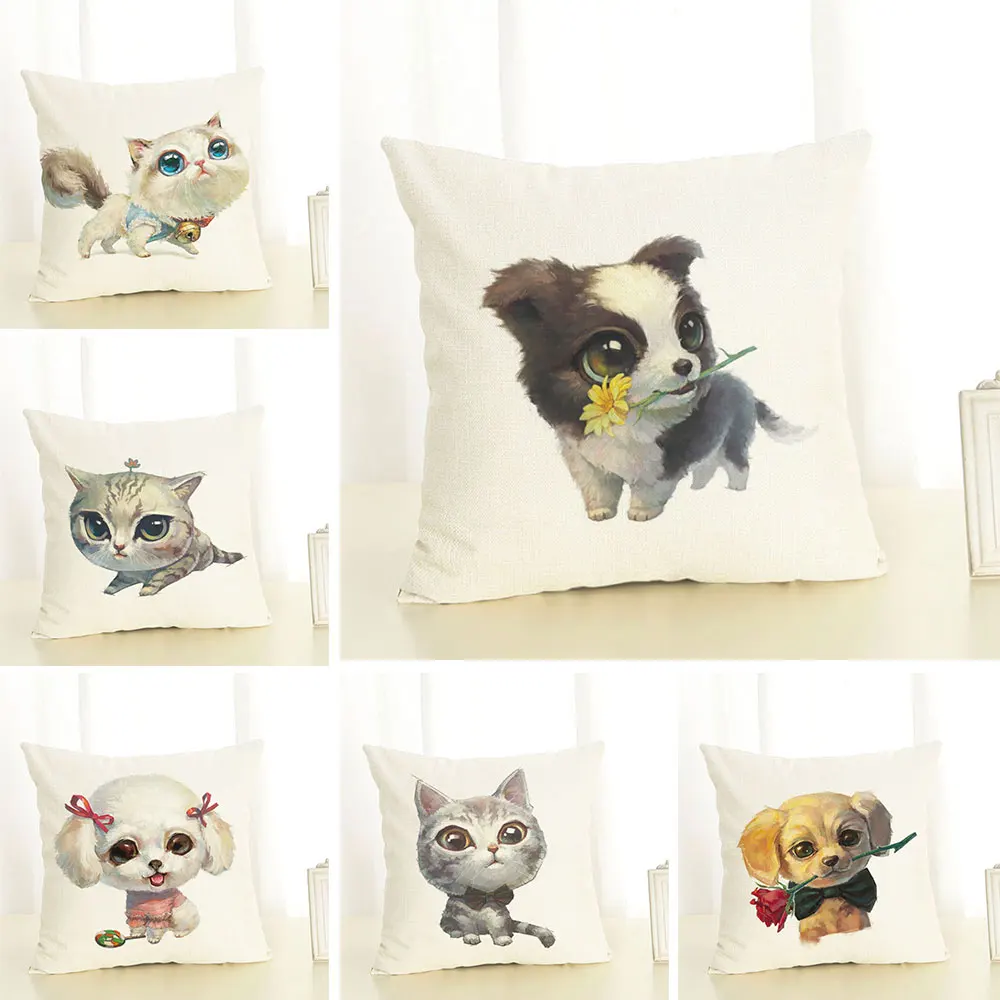 Детские животные 45x45 см хлопковый льняной чехол для подушки белый домашний декор