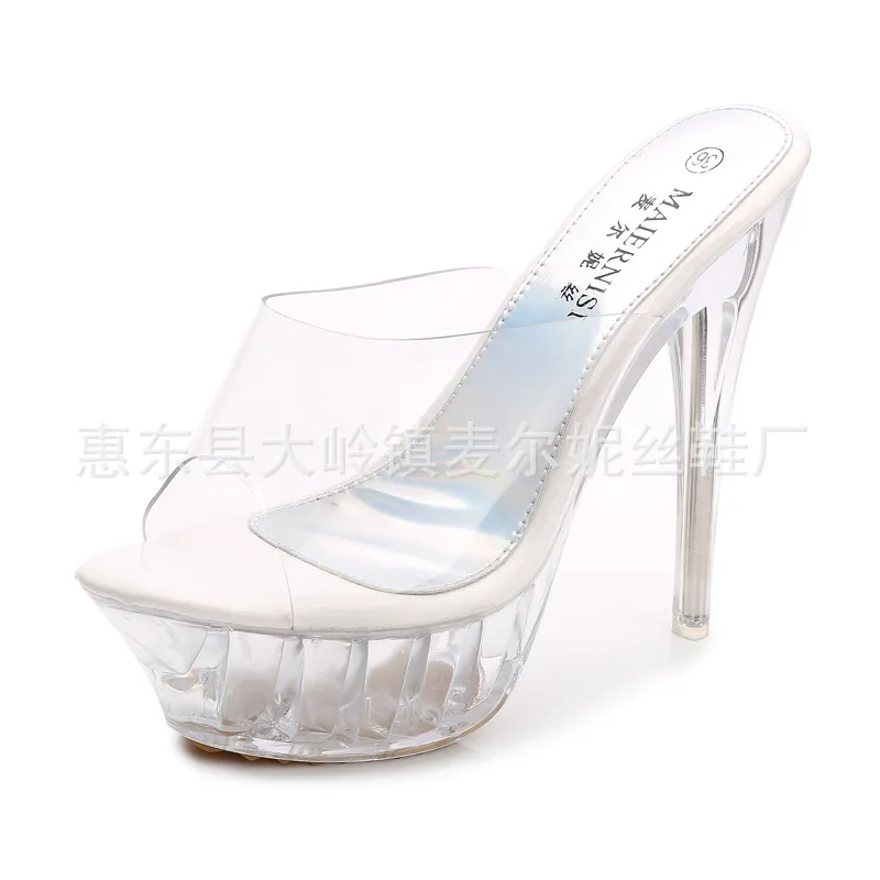 

Large size thin heel transparent super high heel shoes non slip women's sandals