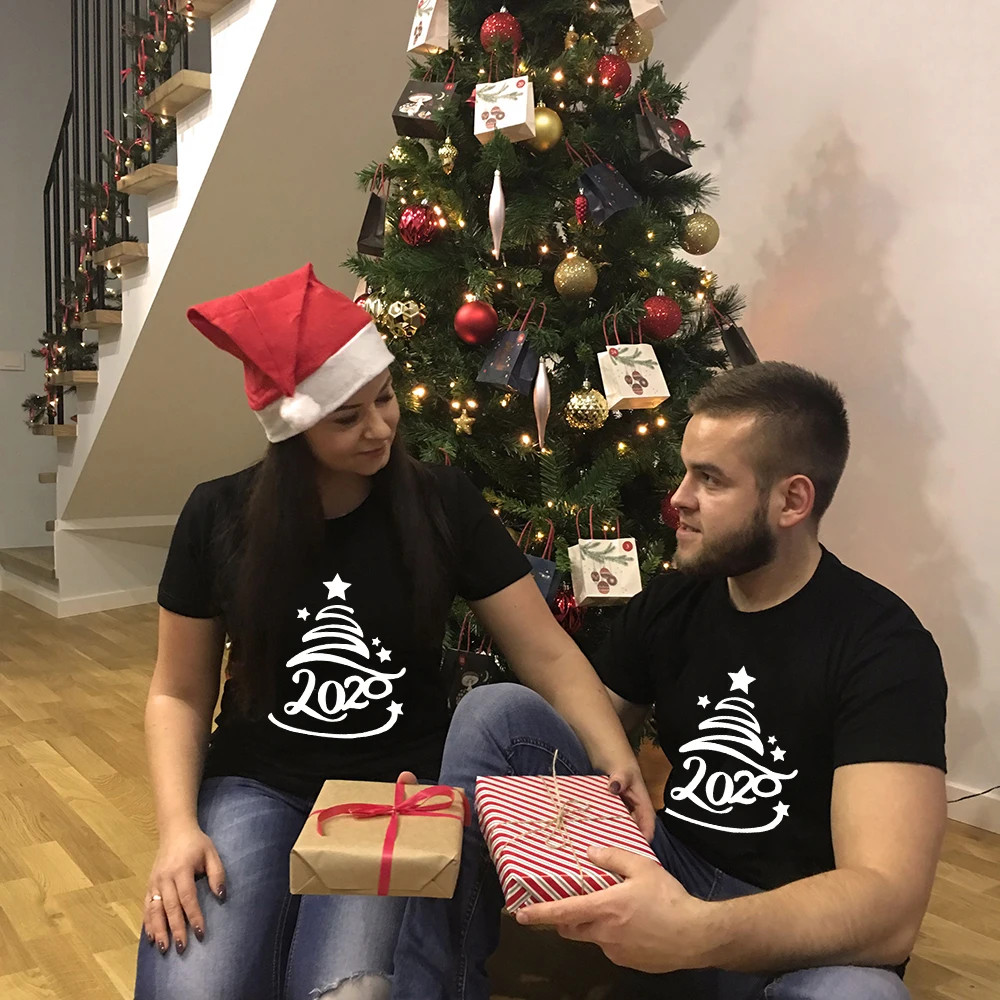 1 шт. Рождественская футболка для влюбленных пар 2020 Семейные футболки папы с