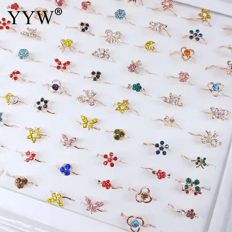 

100 шт./корт. Кольцо на палец из цинкового сплава с цветами и бабочками с разноцветными кольцами в Корейском стиле 4x8 мм-11x24 мм