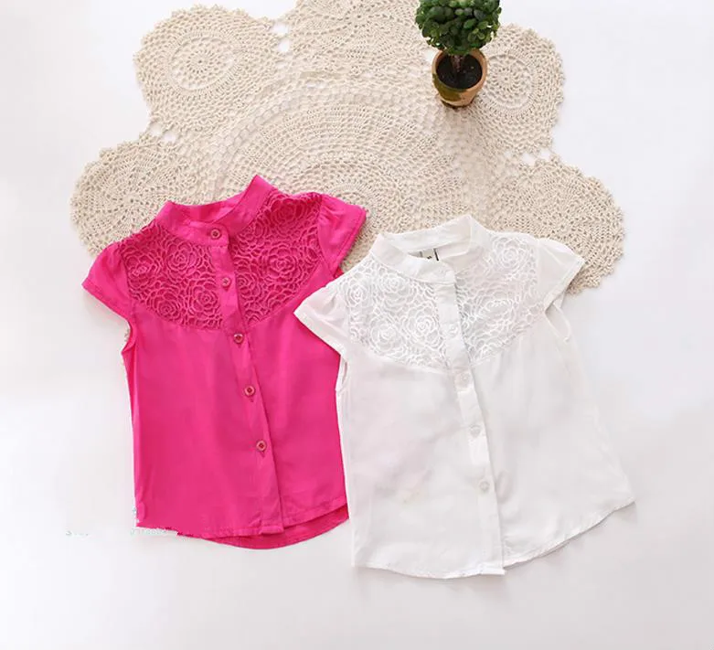 Белая блузка в стиле ретро для девочек топы с кружевом подростков на весну и лето
