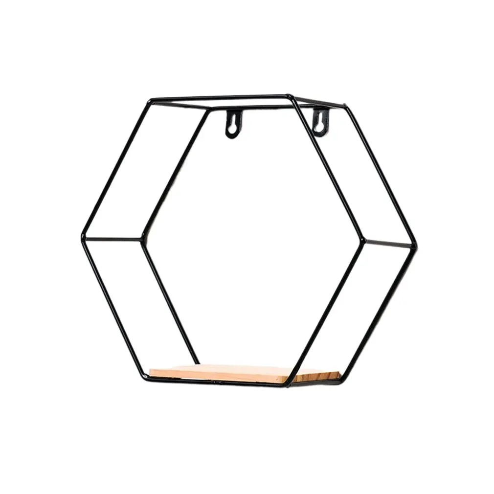 

2021 Morden Nordic Hexagonal Iron Stand Small Pot Wall Shelving Holder Home Shelf Storage Holder Decorative Shelves