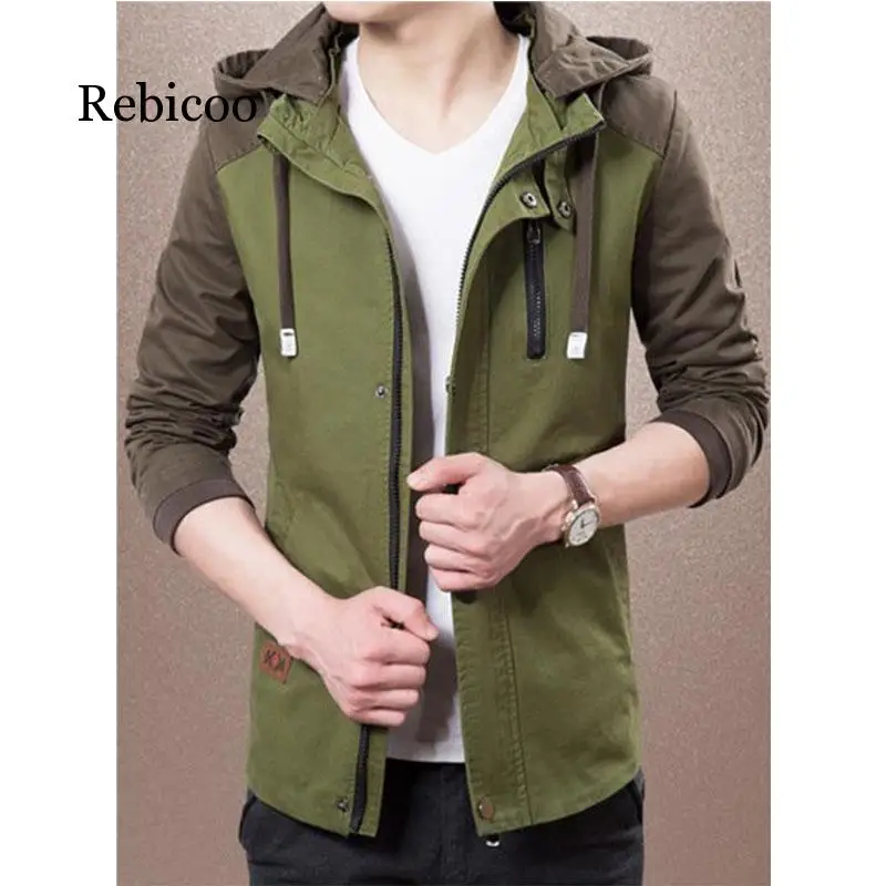 Новинка 2019 модная мужская куртка весна осень с капюшоном в стиле пэчворк цветная