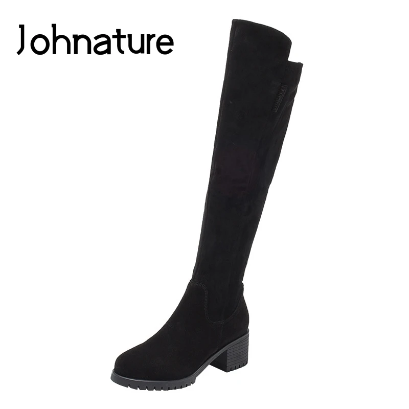 Johnature/Сапоги выше колена из натуральной кожи женская обувь с круглым носком