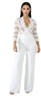 Белые женские комбинезоны с длинным рукавом сексуальные вырезами элегантные