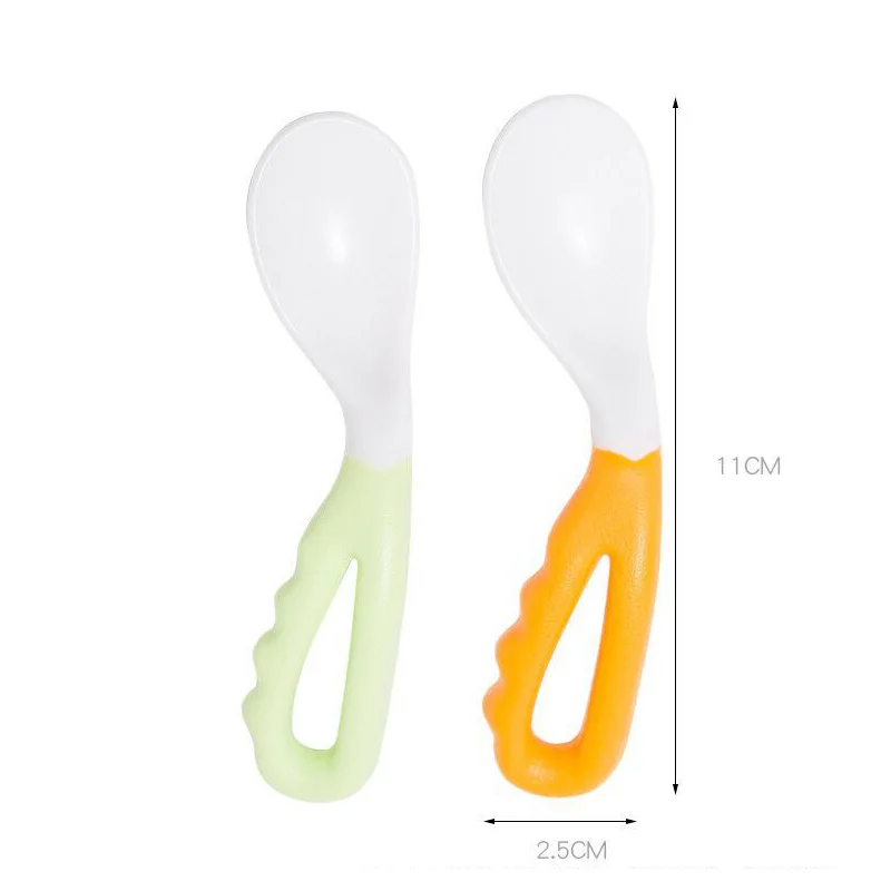 

Baby Food Supplement Feeding Spoon Children Products Curved Handle Easy To Grasp Kids Tableware Baby Diet Training Dinnerware