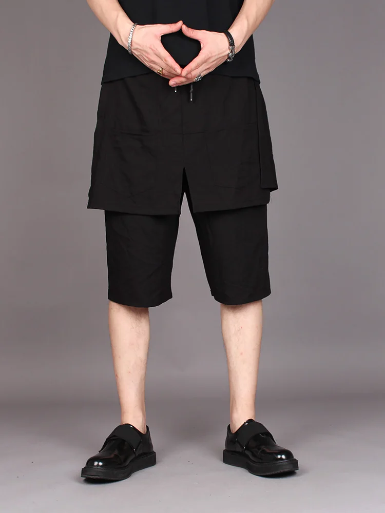 

Men's casual shorts summer new pure color elastic waist skirt false two-layer design personality fashion trend short pants
