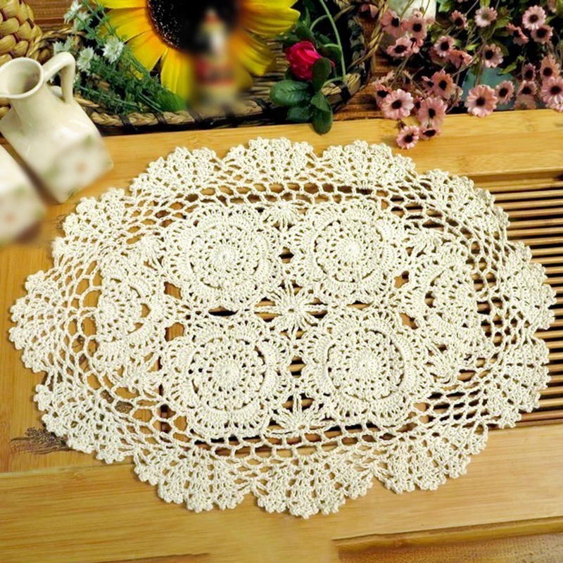

Dining Placemat Retro Oval Table Vintage Hand Crochet Cotton Lace Doilies Floral