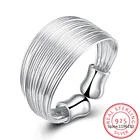 925 пробы серебро Открытое кольцо INS минималистский многослойная ткачество линии кольцо на палец для обручального кольца для Для женщин заявление регулируемое серебряное кольцо