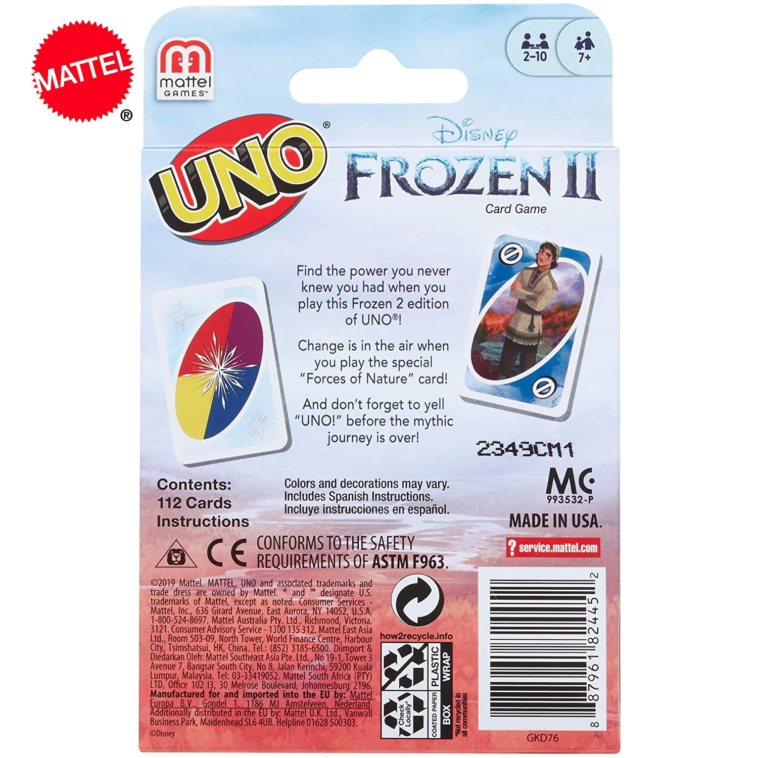 Mattel UNO: &quotхолодная семья&quot веселые настольные покерные игральные карты