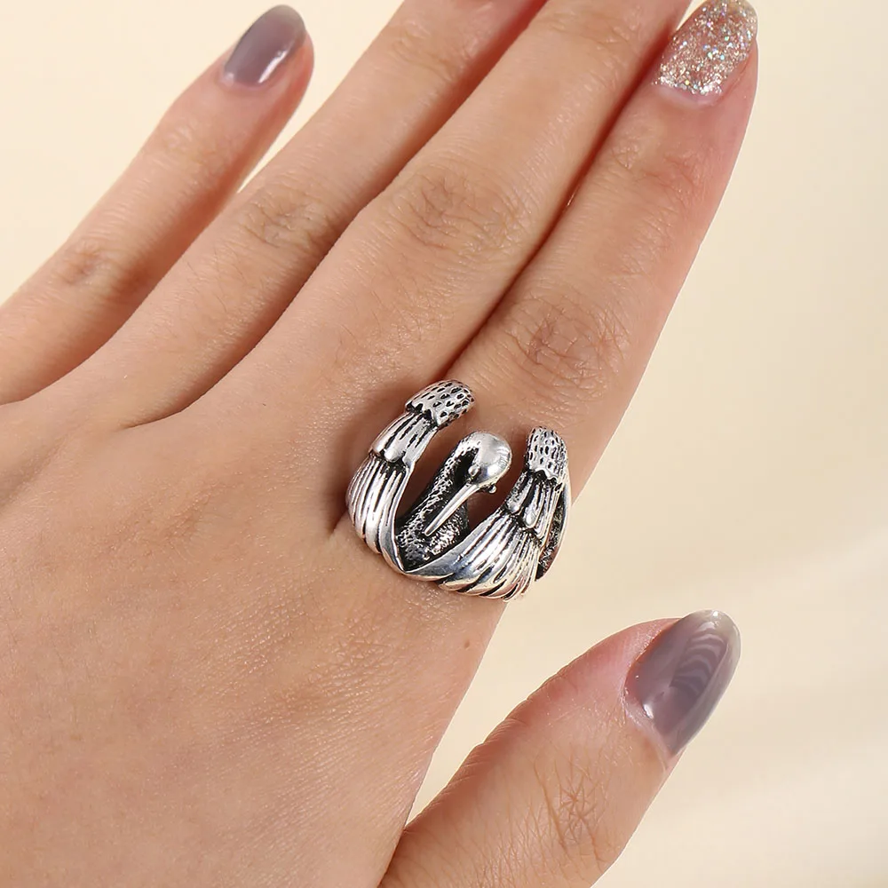 

Coconal Vintage Goth Opening Adjustable Swan Bird Womens Ring For Fine Female Rings Christmas Party Jewelry Gift Anillos