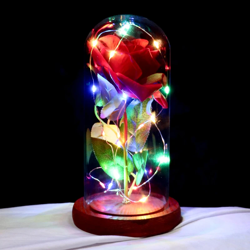 

Holiday Party Supplies Simulation Rose Flower Home Decoration LED Light Glass Cover Christmas Valentine's Day Mother's Day Gift