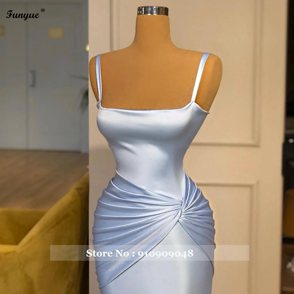 pretty prom dresses Sky Blue Mermaid Prom Dresses Long Abendkleider Dubai Formal Party Dress Pleat Satin Simple Evening Gown 2021 beautiful prom dresses