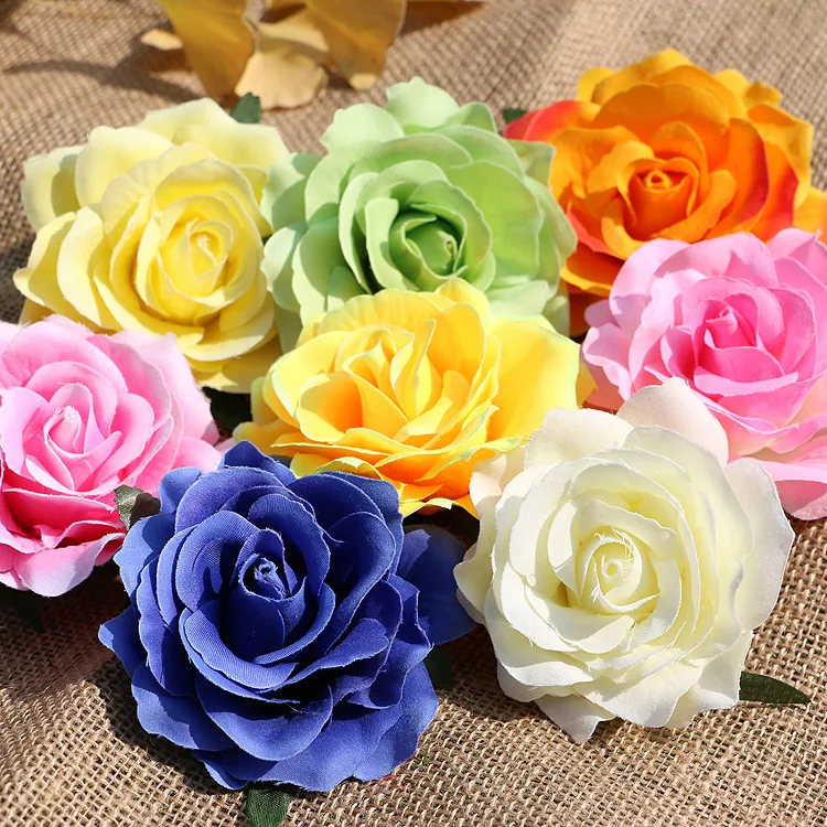 100pcs 12colors rose heads artificial flowers plastic fake flowers head high quality silk flowers wedding decoration wall