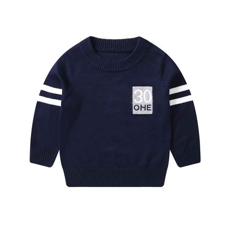 Пуловер для маленьких мальчиков свитер вязаный в рубчик с аппликацией полоску на