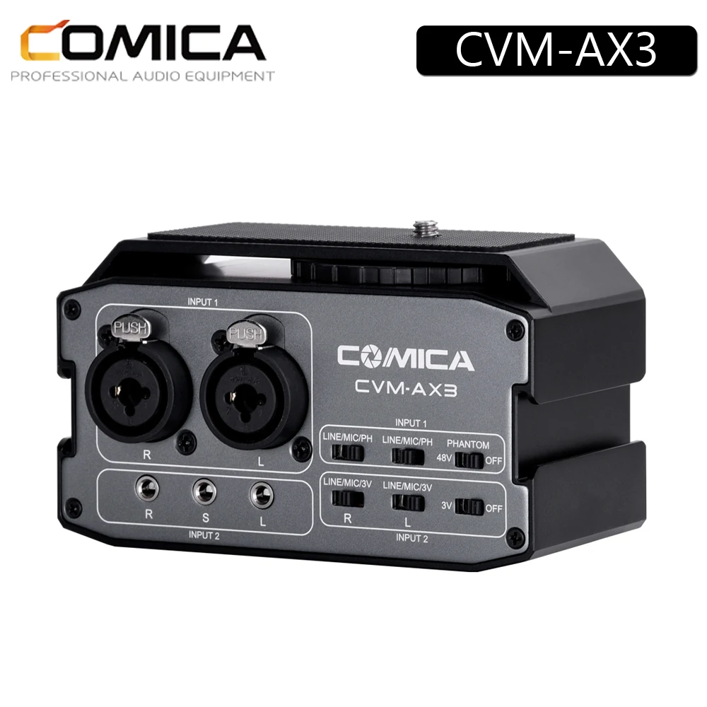 

Comica CVM-AX3 XRL 6.35MM 3.5MM Dual Audio Mixer Port Mixer For Canon/Nikon/Sony DSLR Camera&Camcorders