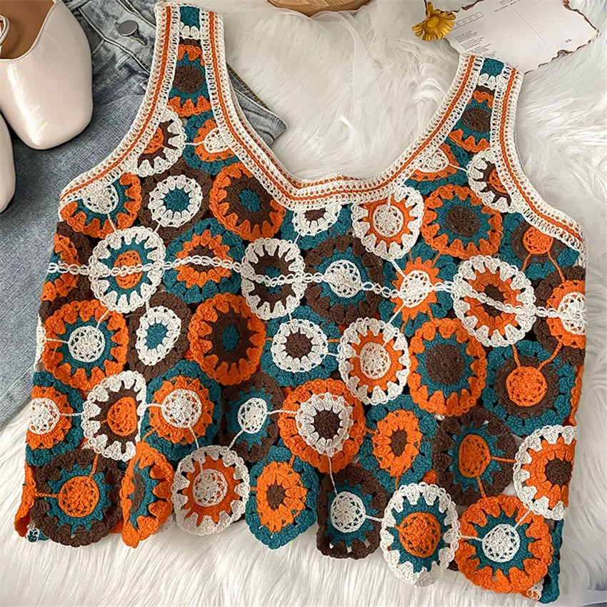 Топ женский летний в стиле бохо шикарная майка без рукавов футболка с цветочным