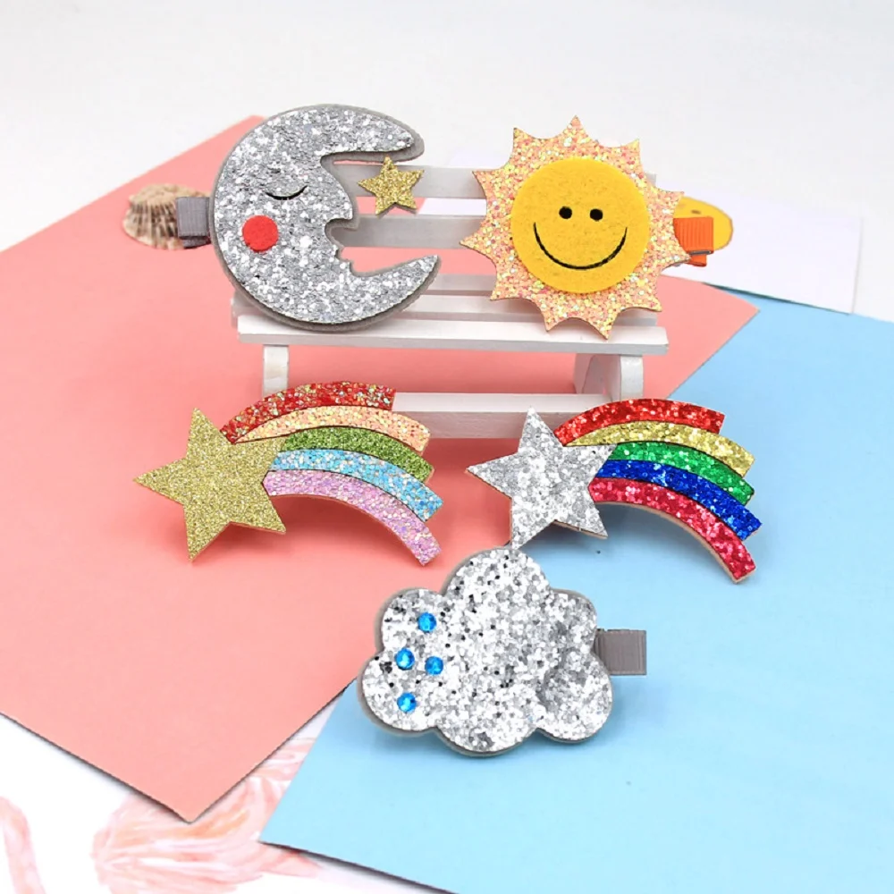 

Shiny Rainbow Sequins Hair Clips Girls Baby Barrette Kids Hair Accessories Korean Cartoon Moon Cloud Sun Star Hairpins BB Clips