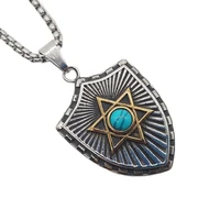 mens fashion necklace star of david hexagram pendant necklace stainless steel black blue stones david star necklace jewelry