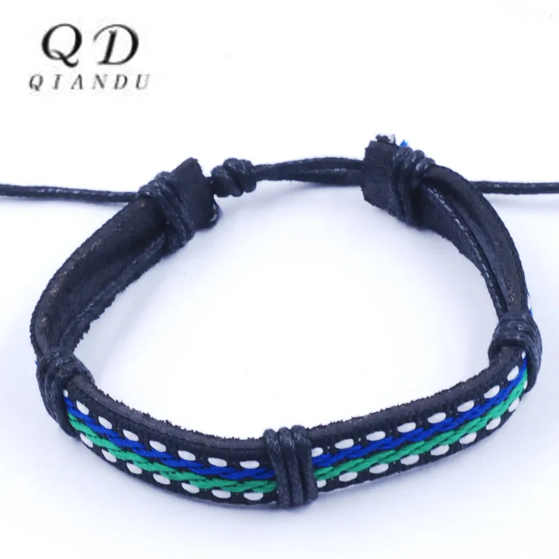 

Qiandu men's adjustable hand-woven classical multicolor leather couple bracelet handmade color leather fashion jewelry