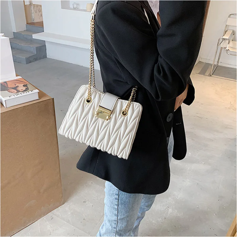 

Fashion Pleated Crossbody Bags For Women 2021 High-Quality PU Leather Shoulder Messenger Bag Female Designer Vintage Handbags