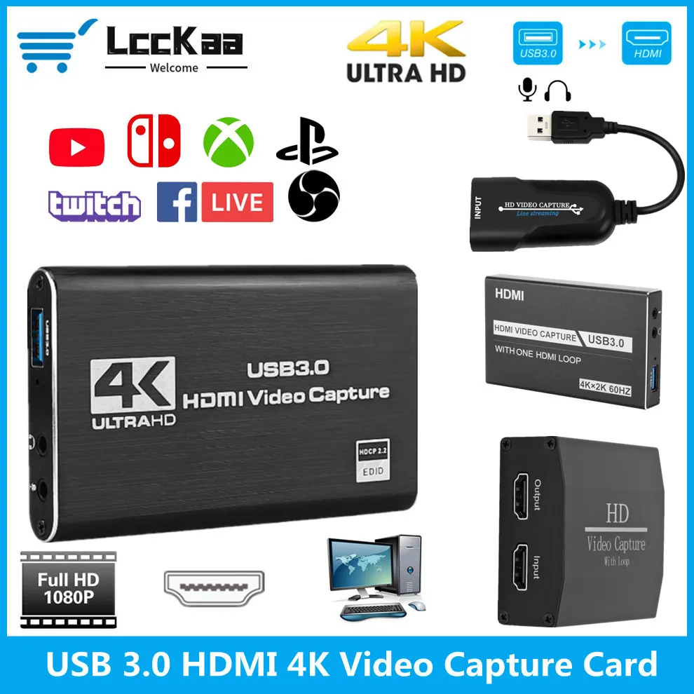 

4K Video Capture Card USB 3.0 USB2.0 HDMI-compatible Grabber Recorder for PS4 Game DVD Camcorder Camera Recording Live Streaming