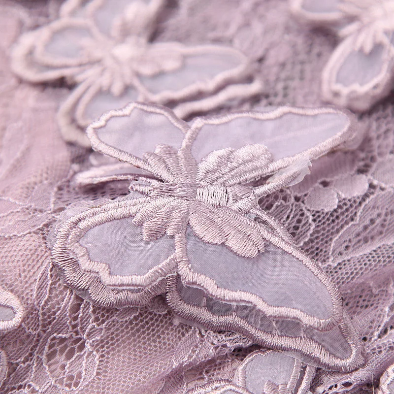

Lace Long Dress 2021 Spring High Quality Women Ruffled Collar Butterfly Embroidery Long Sleeve Lace Maxi Dress Purple Black