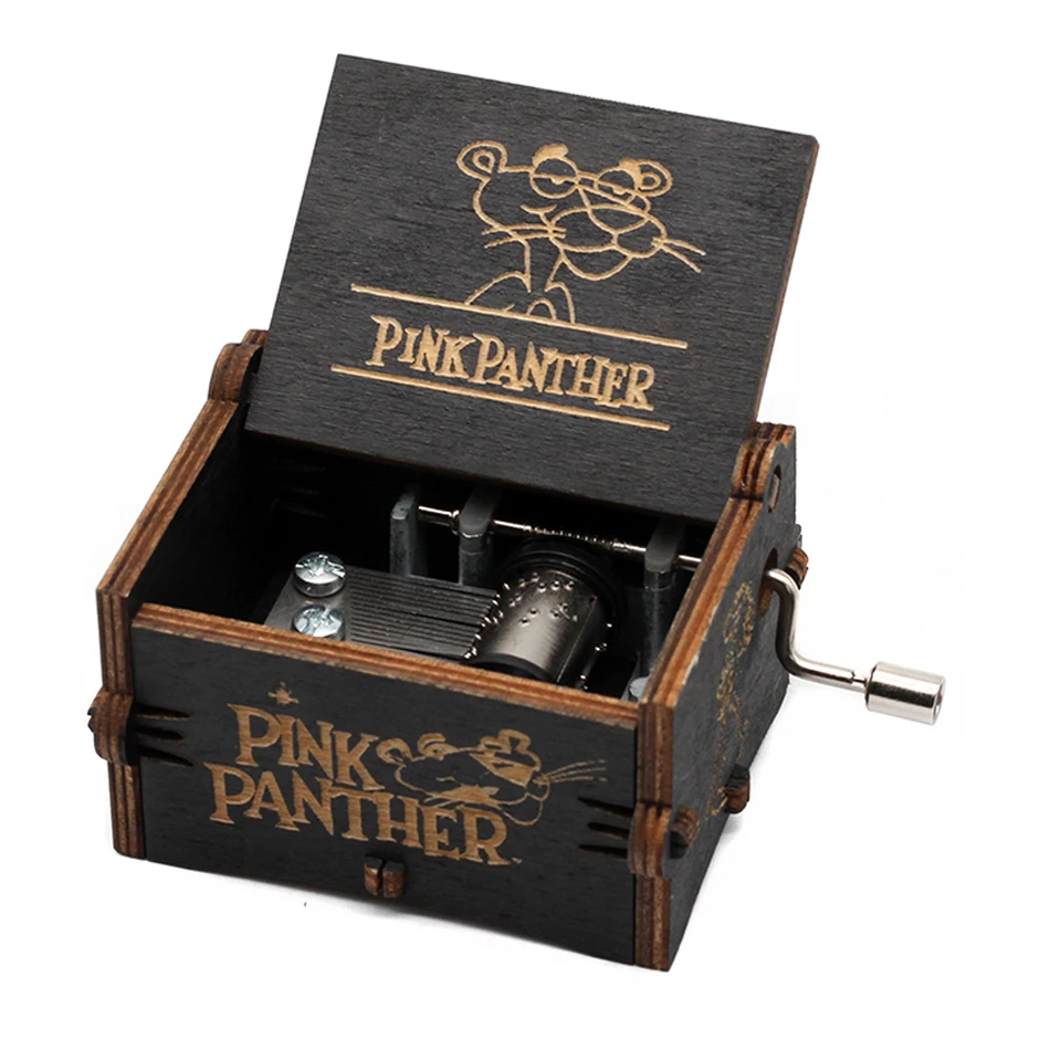 Деревянная музыкальная шкатулка с резьбой в античном стиле Розовая пантера