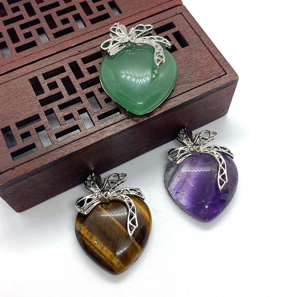 

Peach Shaped Natural Stone Pendant Necklace Craft Jewelry Best Birthday Gift Amethyst Tiger Eye Green Aventurine Jewelry Making
