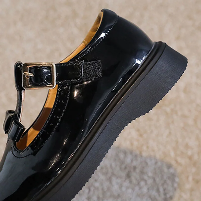 

CUZULLAA Autumn Kids Elegant Butterfly-Knot T-Strap Casual Shoes For Children Girls Hook & Loop Flat Shoes Size 26-36