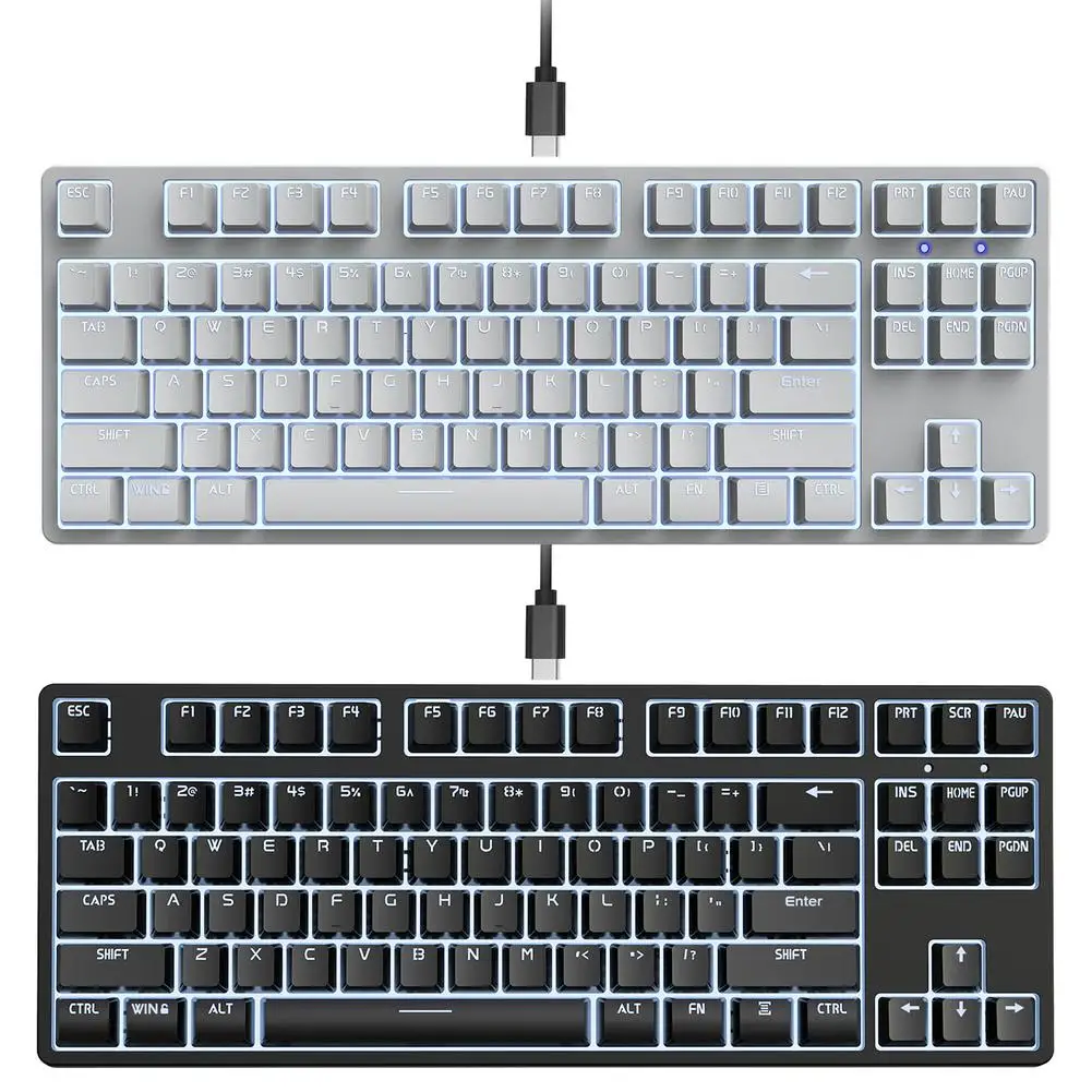 

Механическая игровая клавиатура с 87 клавишами, USB Проводная клавиатура с подсветкой светодиодный светодиодной подсветкой, сменная клавиат...