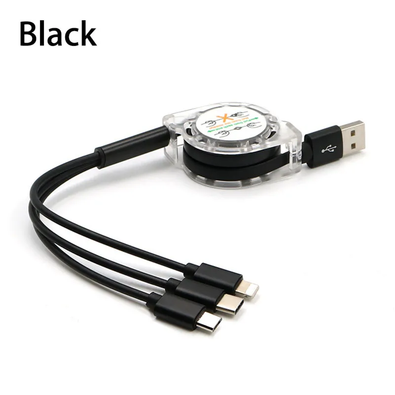 Black 3 в 1 Выдвижной кабель мульти USB зарядное устройство кабель Micro usb type C для huawei p30 p20 lite mate 30 20 honor 9x8x10 9 y9 P smart - Color: Black