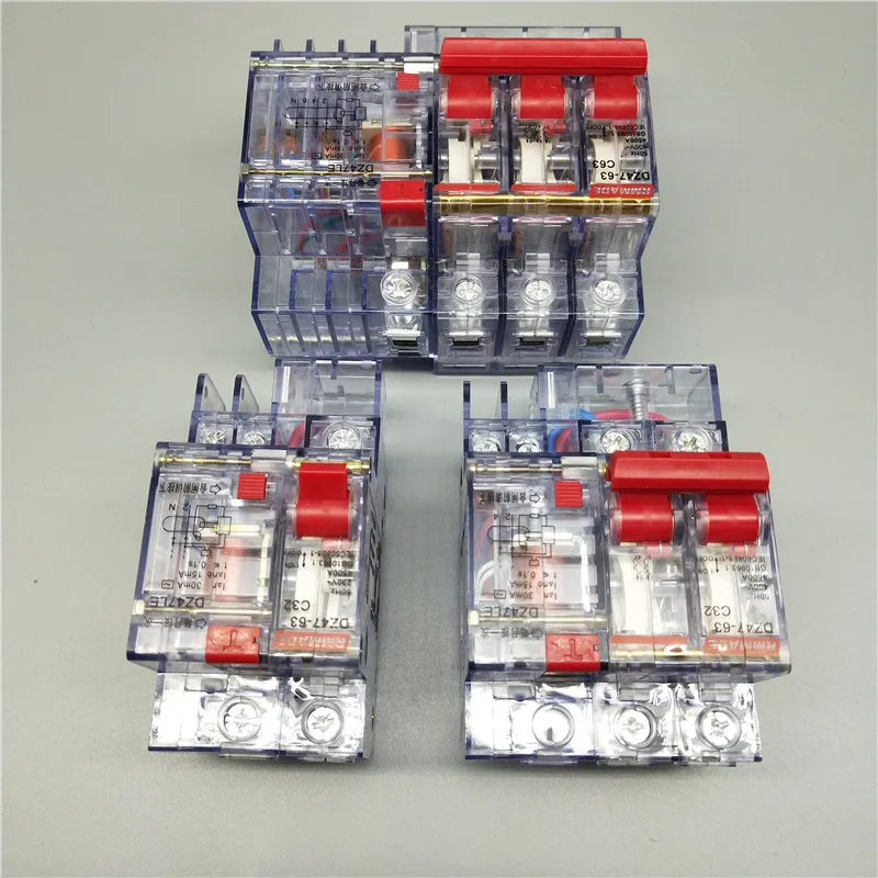 AC220V 400V DZ47LE 63 6A 10A 16A 20A 25A 32A 40A 50A 63A прозрачный остаточный ток утечки на землю защиты
