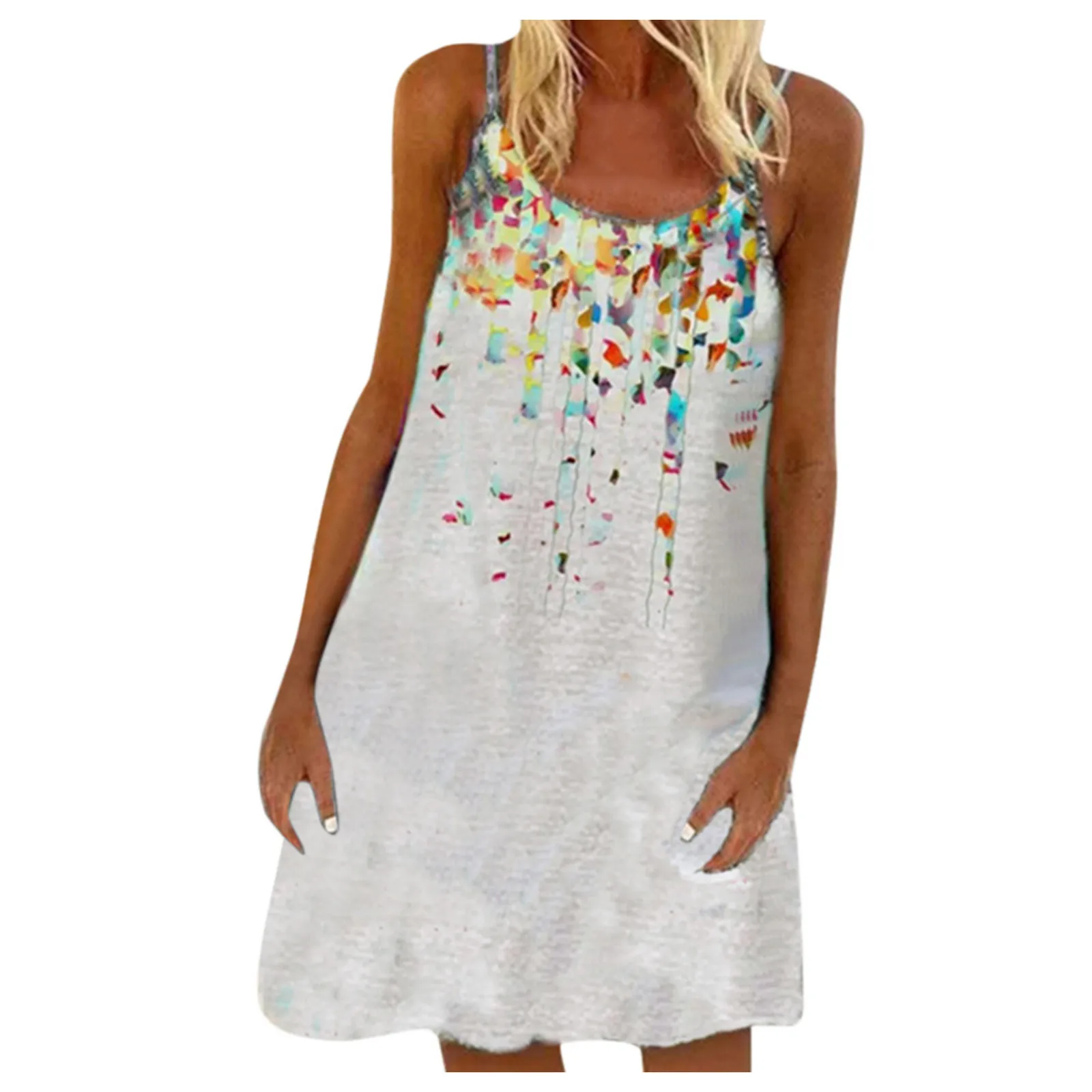 

Women's Summer New Sleeveless Printed Dress Loose Sling Beach Dress 2021 Dresses For Women Casual Plus Size Girl Dress Ins Hot