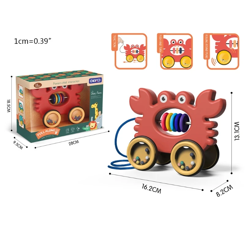 

Baby Cartoon Animal Car Pull Rope Toys Toddler Kids Early Educational Gifts Drag Vehicles Rattles