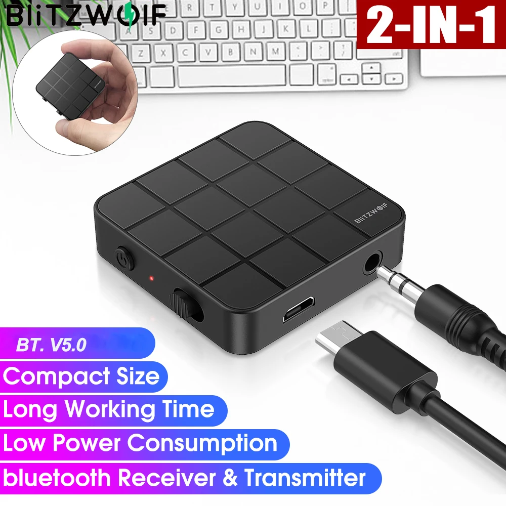 BlitzWolf Bluetooth-совместимый 5.0 аудио передатчик приемник адаптер беспроводной 3,5 мм 3,5 разъем USB музыка стерео Aux аудио адаптер для телевизора ПК спикер домашний пульт дистанционного управления - изображение