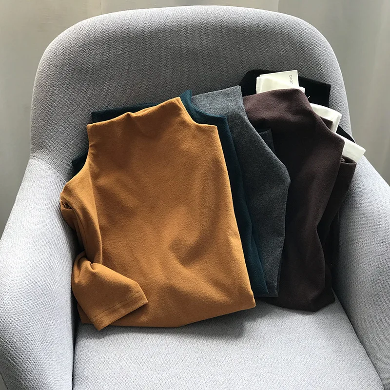 Mooirue Autumn Women Orange Velvet T Shirt High Waist Blue Tee Shirt Slim Korean Style Tops