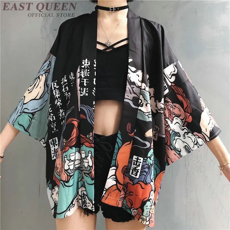 

Kimonos Woman 2021 Japanese Kimono Cardigan Cosplay Shirt Blouse For Women Japanese Yukata Female Summer Beach Kimono FF1126