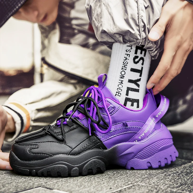 Модные Красочные мужские кроссовки на массивной подошве удобная кожаная обувь с